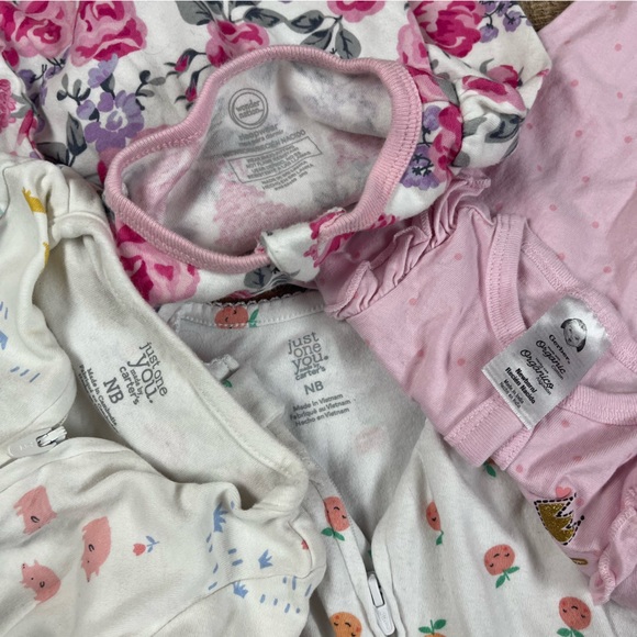 Newborn Zip Button Floral Peach Pastel Animal Bird Footie Bundle of 4 - Picture 9 of 11